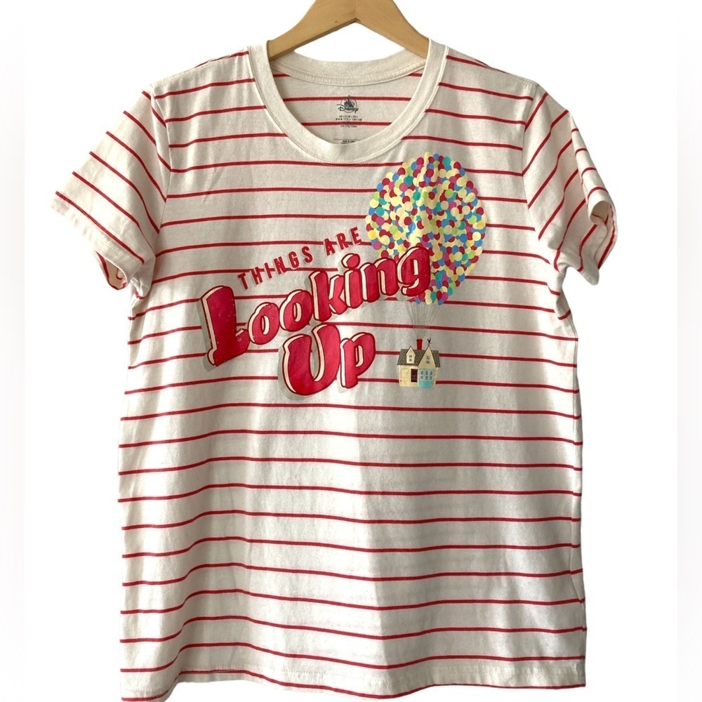 Disney Up top large t-shirt white red pink stripes